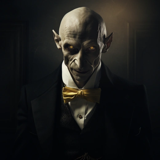 黄眼尖耳熔化肌肤的男性诺斯费拉图吸血鬼：细节丰富的角色设计