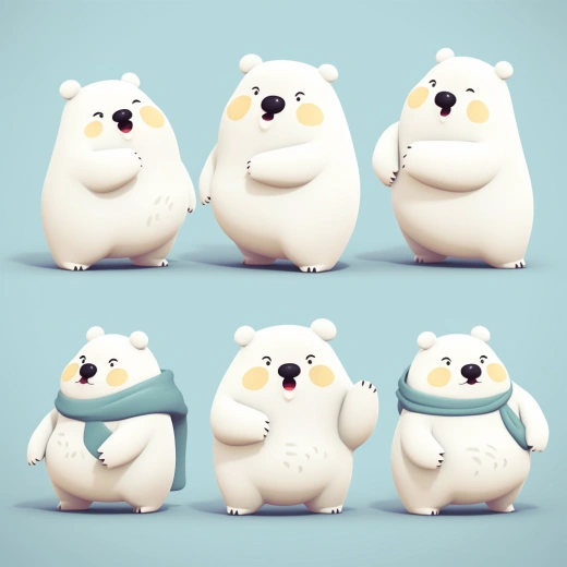 可爱小胖白熊，表情丰富，多姿多彩，迪士尼风格，人形化风，你想看什么？