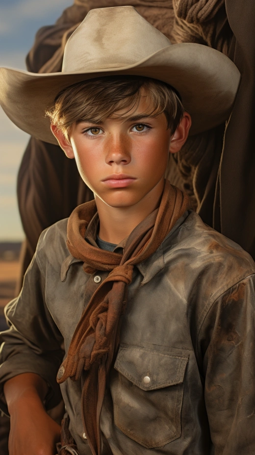 13岁牛仔在一场罗迪欧的写实肖像