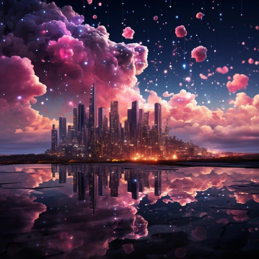 星云間的玻璃建筑：粉紫色的玫瑰在自然光中綻放
