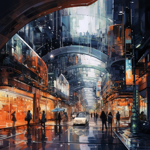“絢麗科幻水彩，城市街景現(xiàn)世光影，16k細(xì)節(jié)璀璨綻放”