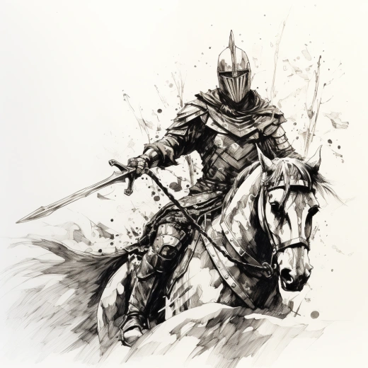 騎士，素描風(fēng)格，筆墨畫法，白色背景。