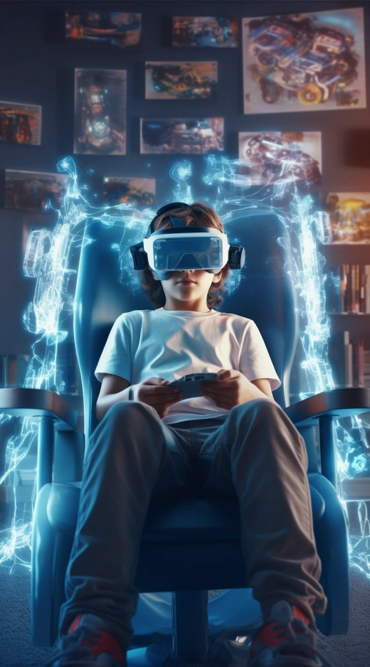 未来之光：虚拟现实少年透过透明椅，探索混乱中的客厅