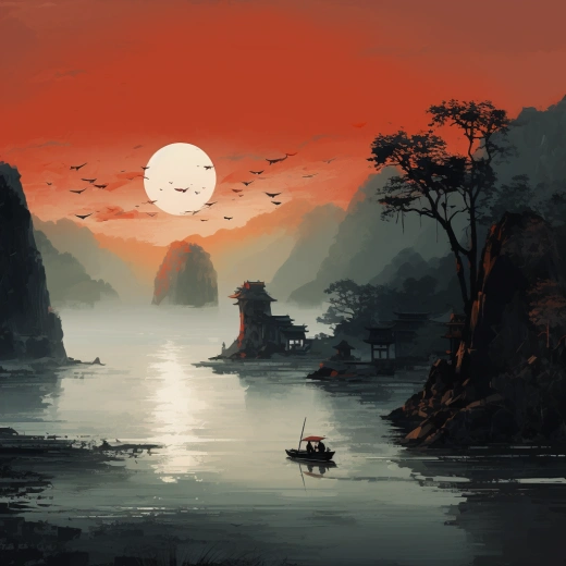 夜幕降臨，晚霞映照海洋