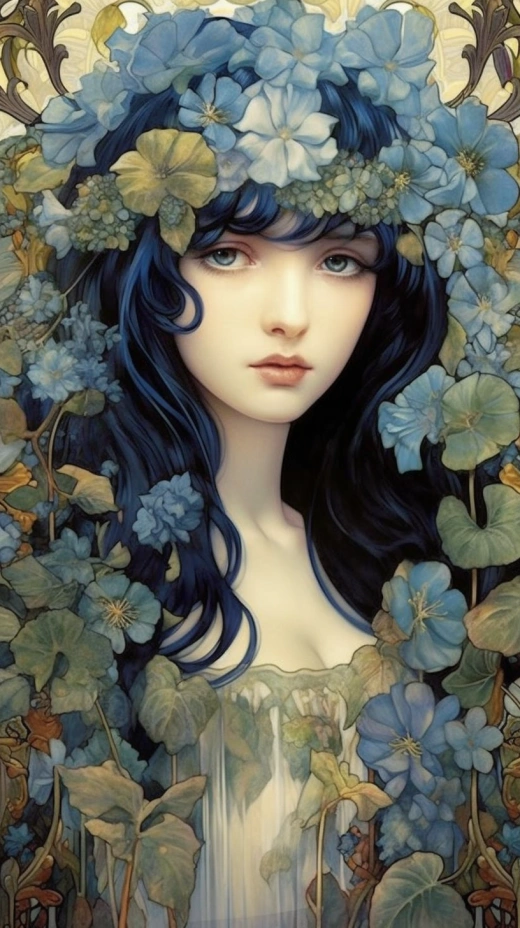 藍眼黑發細致藝術女青年