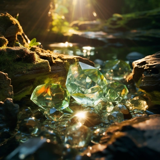 神秘水晶河，流淌奇光，宏觀攝影，文藝復興，16k HDR