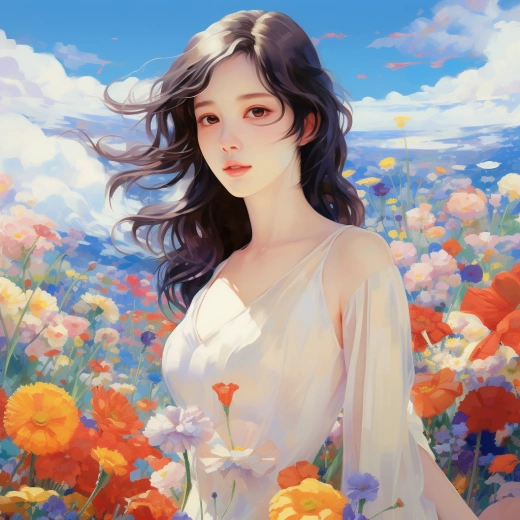 花海中的美人自由漫步，吸引了中國人民的目光