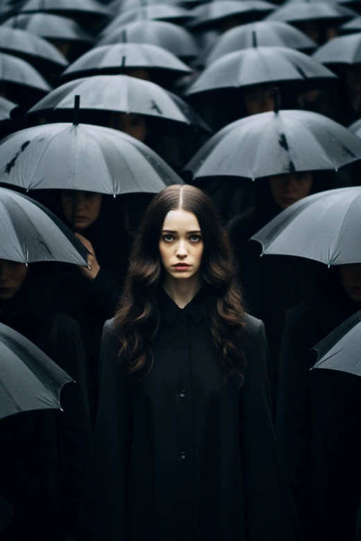 黑傘行列中的逆行女孩