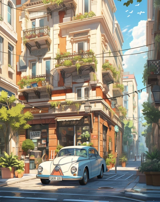 繽紛建筑：復雜城市景觀，卡通場景，真實風景，五百年畫派，東方主義，32K超高清，懷舊插圖