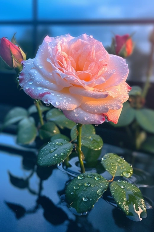 浪漫花海，真實(shí)如畫(huà)，玫瑰月光倒映，超廣角透視，8K超高清，索尼相機(jī)拍攝。