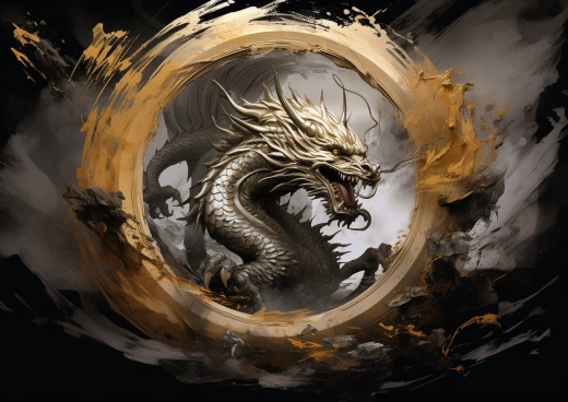 龍舞金璧，獸魂咆哮，極致流動，湖畔映影。