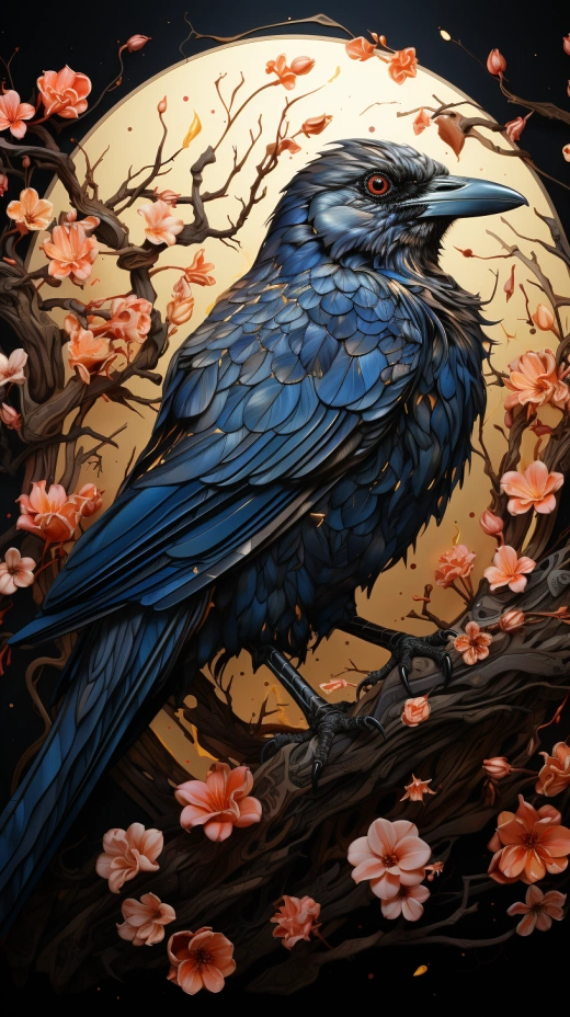 《迷人的卡通風格，層層逼真的烏鴉插圖》
