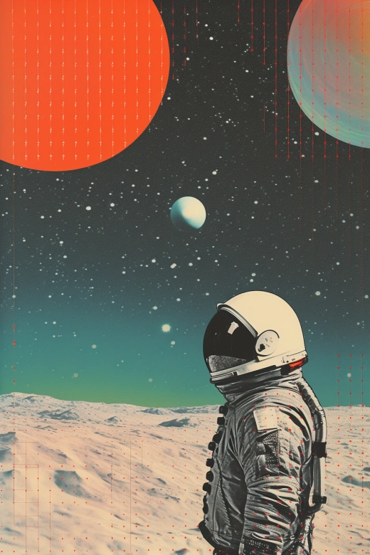 太空夢幻的蘇聯宇航員：復古Risograph拼貼