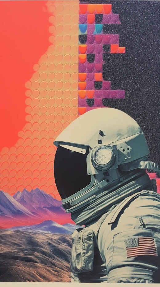 宇航員穿越鷹狀星云的復(fù)古風(fēng)格拼貼畫