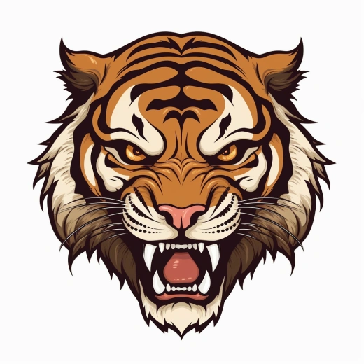 威猛狂暴！紅眼棕色猛虎，白底炫動矢量！