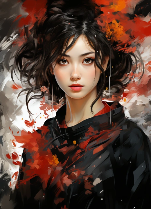 紅與白，墨點繪，現實色彩，新版藝術繪畫——張晶娜風格。