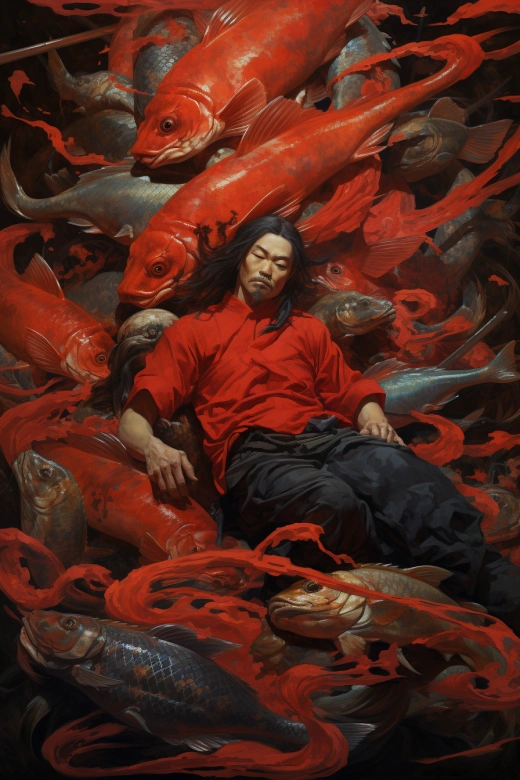 百鮭魚環(huán)繞武士和諧交織