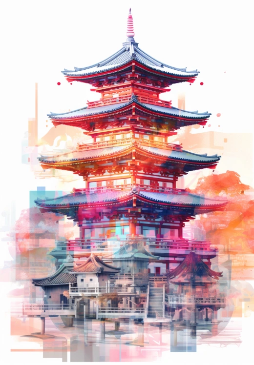 彩色刷子下五彩寶塔
