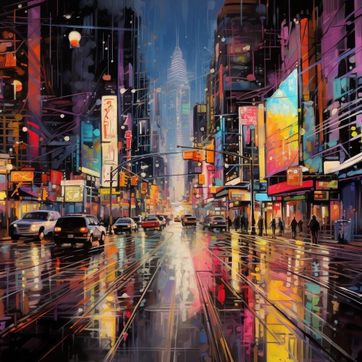 夜雨中的霓虹城市