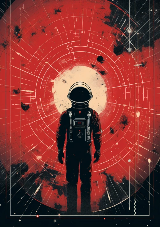 星際飛船：星光點(diǎn)綴，深海藍(lán)與紅相映，引人入勝的創(chuàng)作。