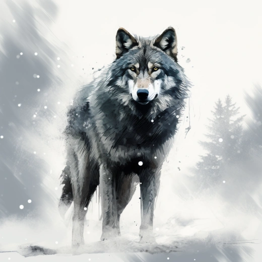 孤狼獨立于雪地中，融入中國水墨風，拼貼攝影，8K高清。