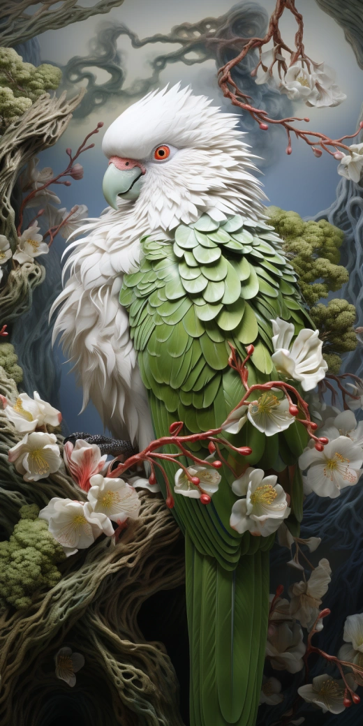 云雕石壁上的中國壁畫：未來色澤中的卡卡波，夢幻抽象