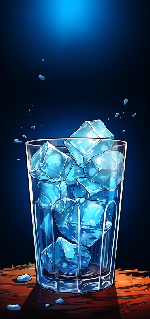 冰上浮著的玻璃杯，卡通風格