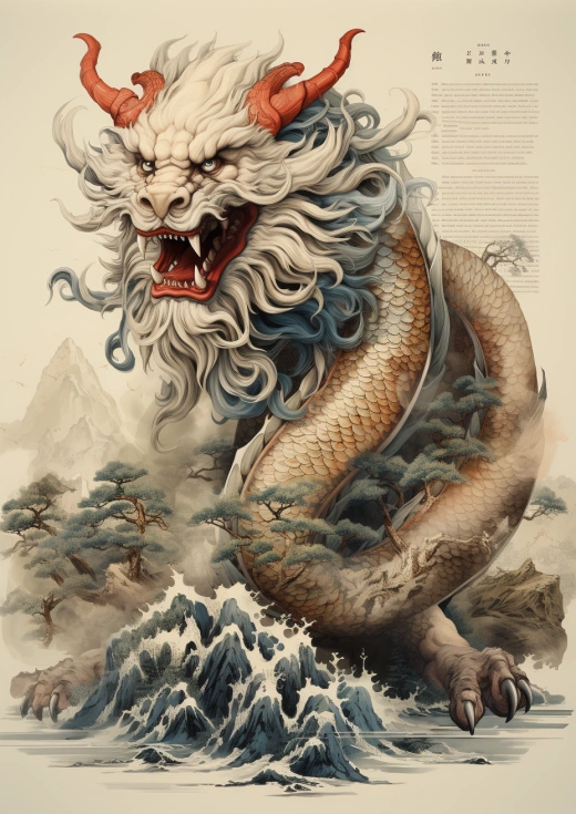 古色古香的中國龍圖案，童話故事元素的PNG，幻想藝術(shù)剪貼畫，商業(yè)使用或手賬數(shù)字下載，令人陶醉的寶藏