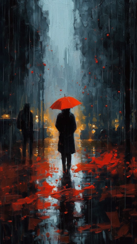 雨中的情感黑暗：電影般的抽象印象主義