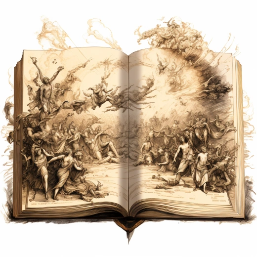 古希臘神話插圖，開放式百科全書，環形照明，中國墨風，32K高清。