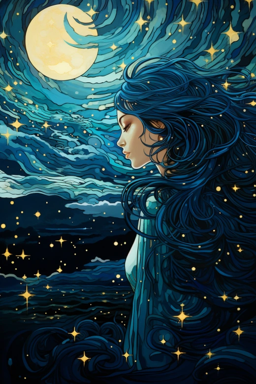 未來科幻海岸景觀，星星旋轉時間流，浪花涌動白沫