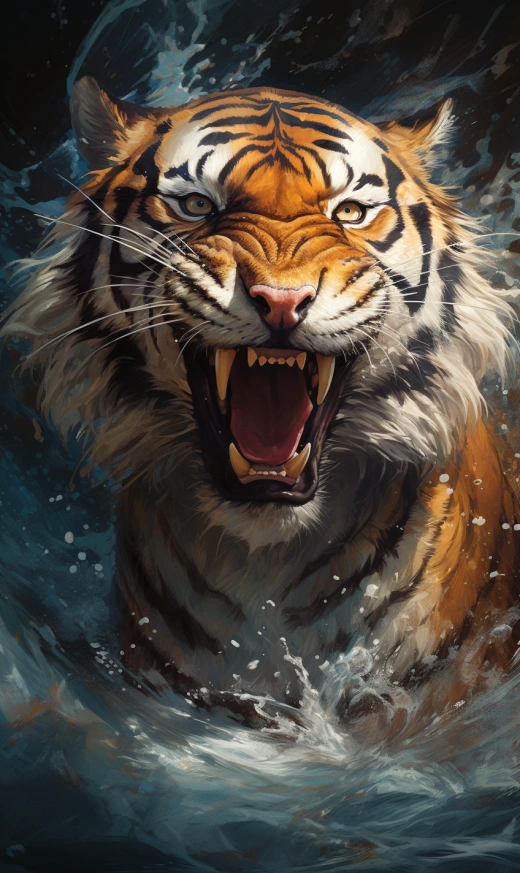 猛虎張牙舞水，狂怒風激海濤