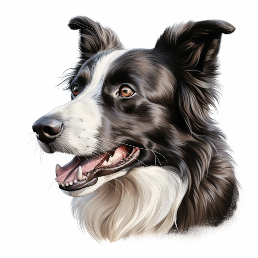 真實邊境牧羊犬側面畫像，水彩細節豐富，逼真寫實，高清清晰，白底獨立，超真實，矢量，無雜音。