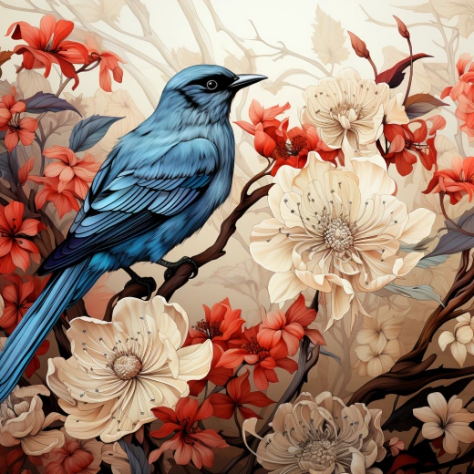 紛飛花海，高反差寫實(shí)，細(xì)致奇幻，紅藍(lán)交織，白底層疊圖，高清壁紙