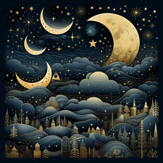 夢幻圣誕剪紙：夜空精靈舞動，星光閃耀的圣誕卡元素，精美插畫設計靈感。