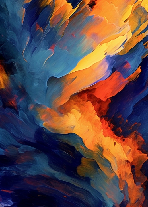 流体艺术：iPhone 5/5 iOS 11/12艺术壁纸，奈克斯6的深蓝橙色涂抹式人像，Erik Jones风格，流动的姿态，滴落和溅射，象征主义主题。