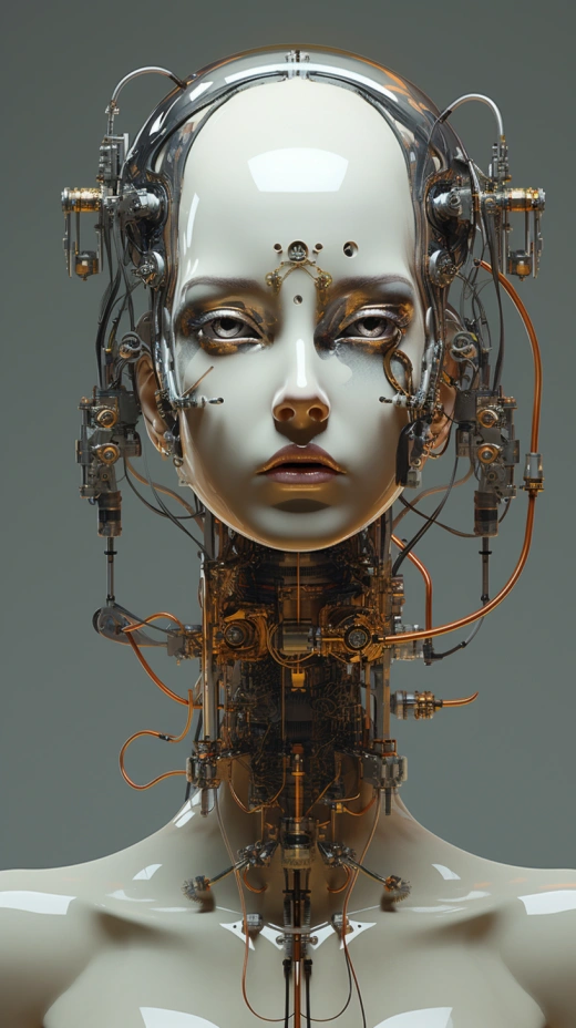 未来维多利亚幻想：超现实女性机器人之头