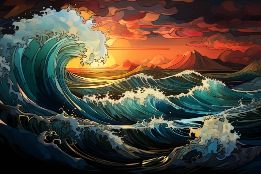 海洋波浪玻璃圖解，艷麗綻放的窗景