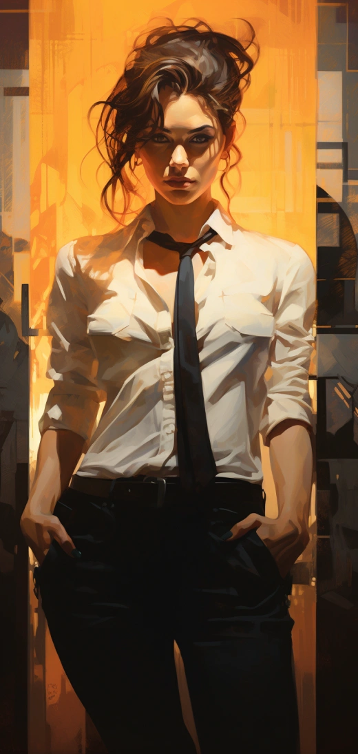 時尚復古女性插畫：酷感格紋褲，純凈簡約的圖形設計，暗黑電影風格的破舊紙張與半色調，現代漫畫封面。