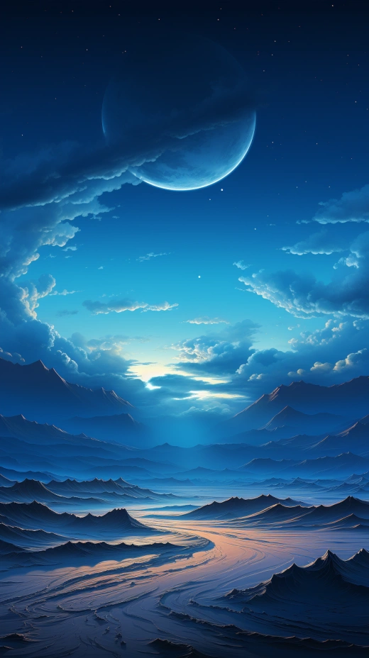 星空下的沙丘，東方極簡主義風格，像素化的風景，閃爍的燈光，多彩的莫比烏斯，宏偉的規模。
