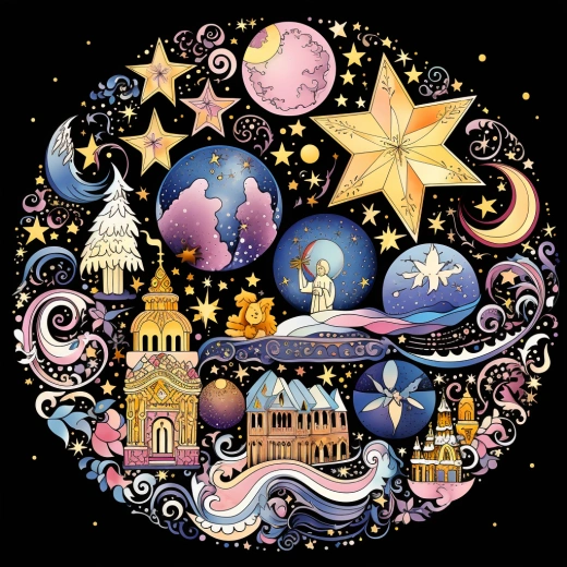 奇幻快樂圣誕插畫集：精美設計元素、明亮星月、夜空云彩，帶您進入異想天開的圣誕夢境！
