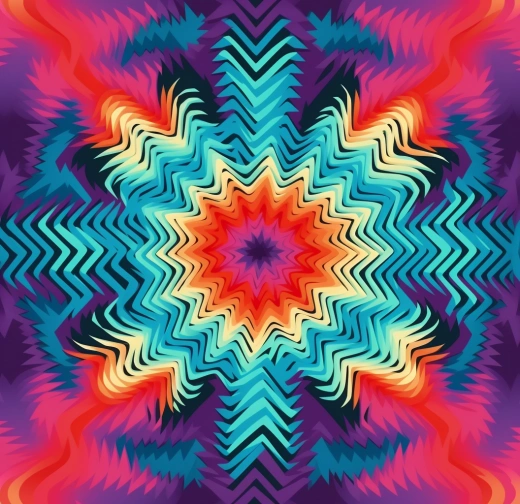 神奇的光影海洋：絢麗多彩的電光錯覺，重復的圖案中躍動著金屬旋轉的像素混亂和鋸齒紋