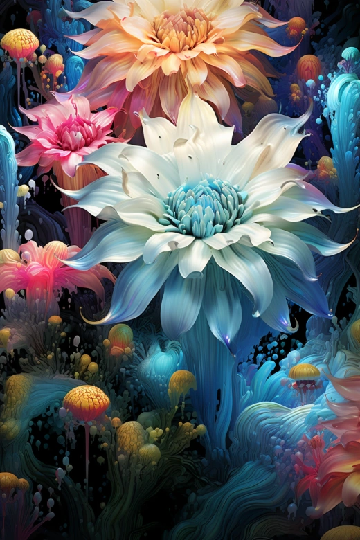 魅力森林幽靈花綻放插畫：絢彩涂鴉藝術在極高分辨率下打造的3D彩虹世界