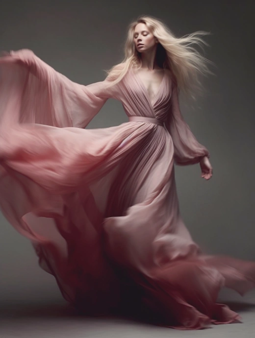 優雅麗人，舞動長裙，秀發如金，灰粉搭配，《Showstudio》封面。