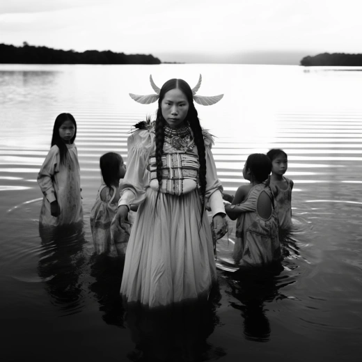 湖畔中的拉丁美洲原住民女性