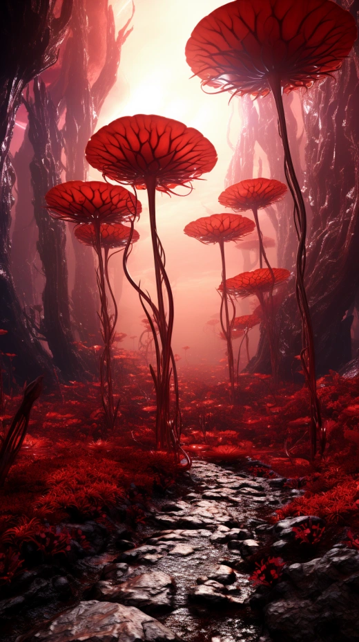紅色植被勾勒奇幻世界