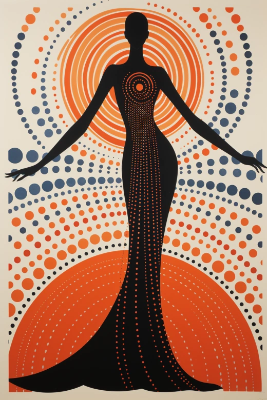 艾爾特（Erté）和杰克·休斯（Jack Hughes）合作設(shè)計(jì)的扁平風(fēng)格海報(bào)，美麗的舞者穿著由多彩的阿迪雷花紋絲綢制成的長(zhǎng)裙，在純白背景上跳動(dòng)著瑪莎·格雷厄姆（Martha Graham）的現(xiàn)代芭蕾舞蹈。