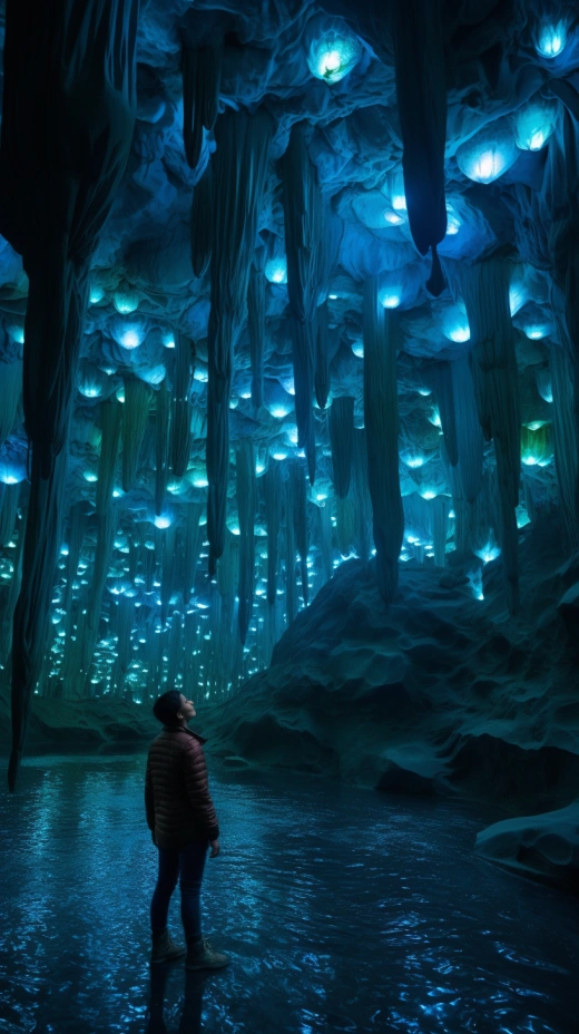 令人震撼的Waitomo Glowworm Caves：3D超逼真8K攝影揭示奇跡！