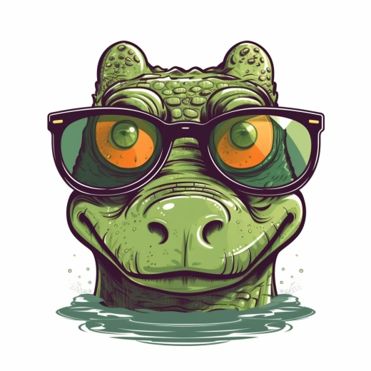 炫酷的卡通綠色鱷魚臉帶著護(hù)目鏡，矢量插圖，無背景。