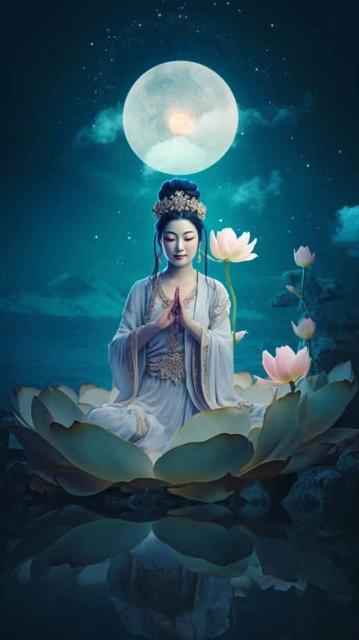 幻境仙境，觀音佛母，蓮燈祥瑞，花瓣珠露，月光泠泠，八千福澤，新愛初繪。